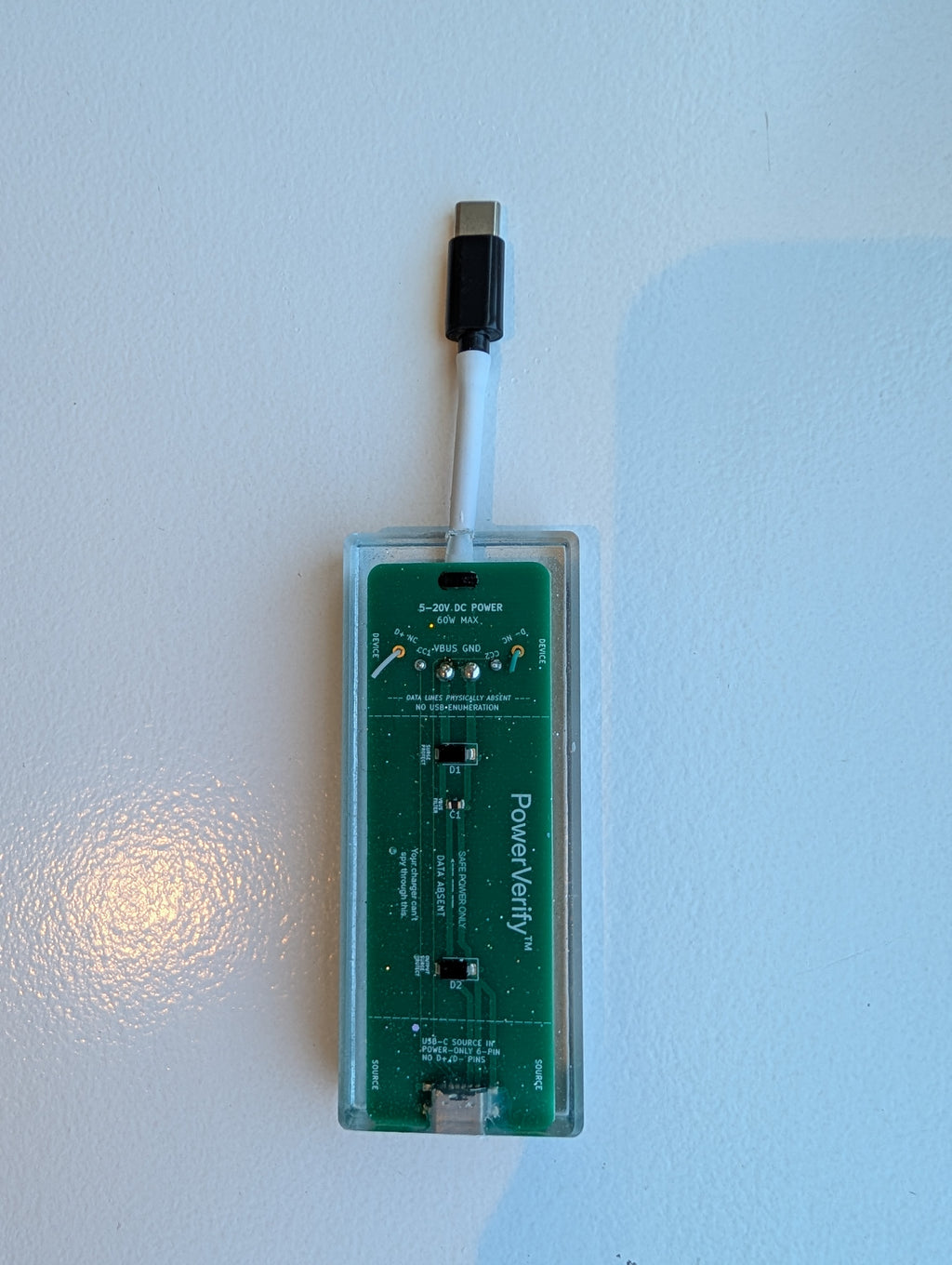 PowerVerify — Verifiable Power-Only USB-C Charging Cable (No Data D+/D− Lines)