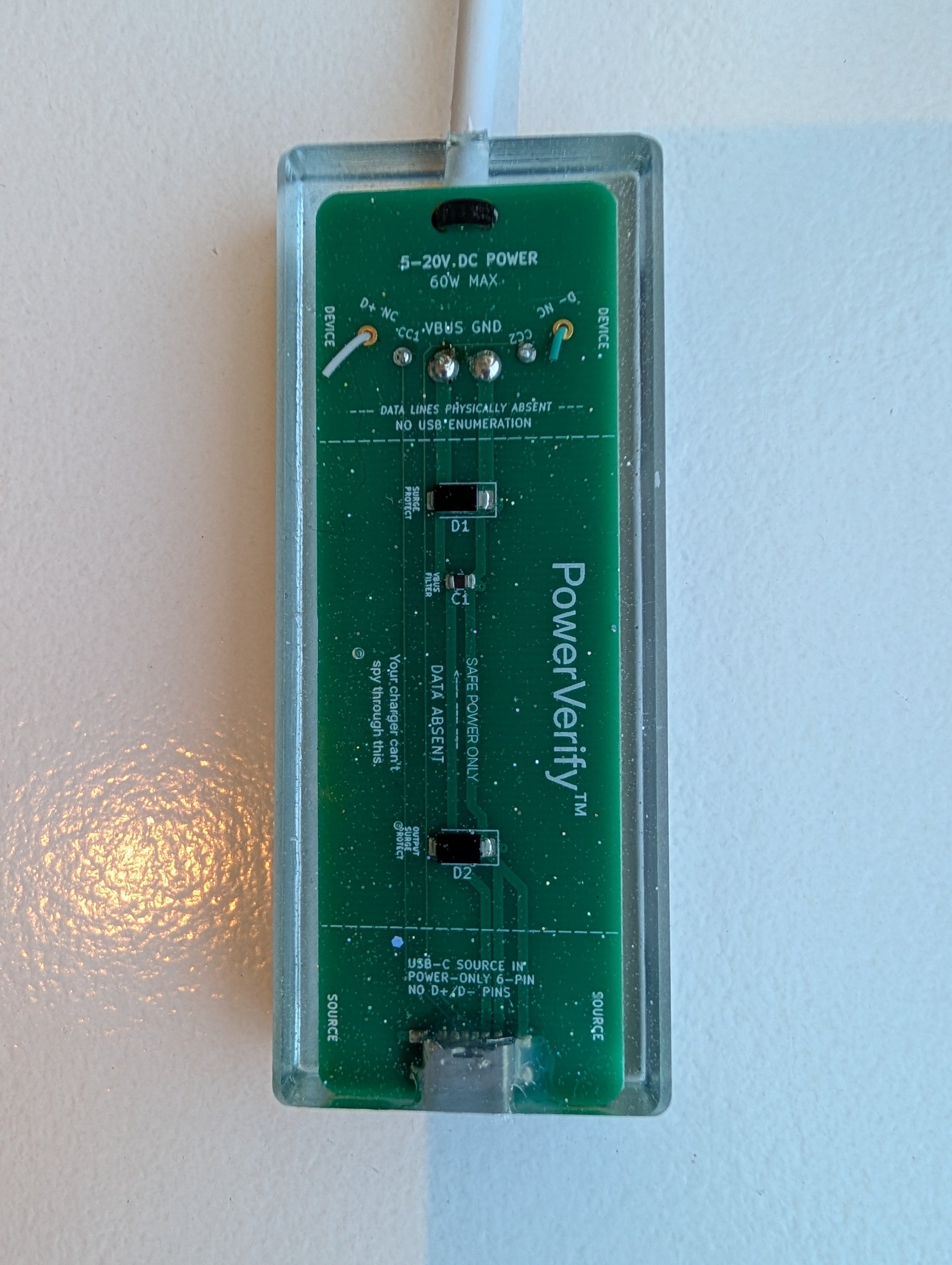 PowerVerify — Verifiable Power-Only USB-C Charging Cable (No Data D+/D− Lines)